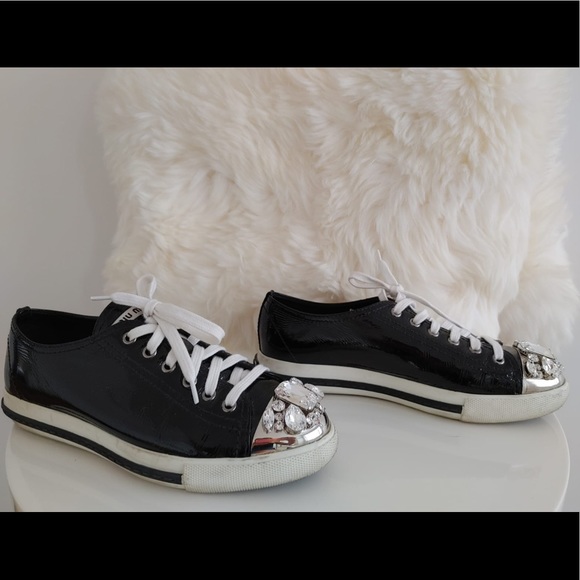 Miu Miu Swarovski CrystalToe Black Patent Sneaker - Picture 4 of 6